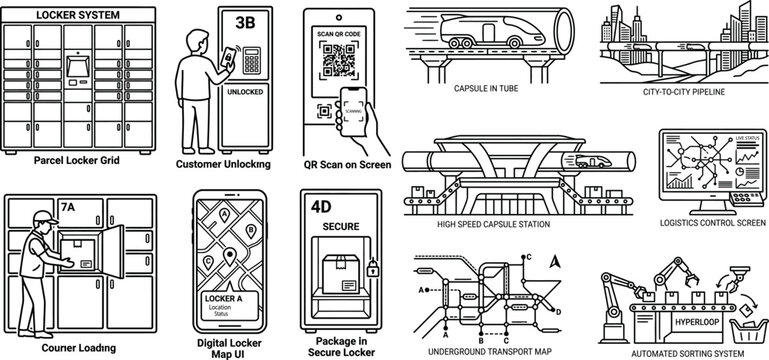 Smart parcel locker system with automated logistics and transportation network