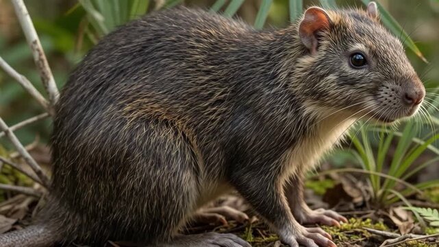 Giant hutia, Amblyrhiza inundata, Pleistocene, accurate scientific representation of extinct giant rodent in wild forest habitat