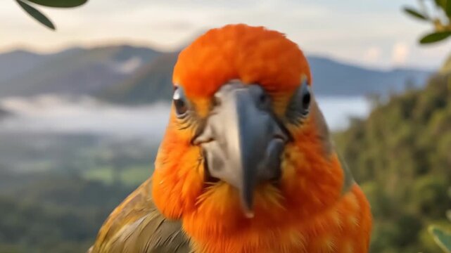 Greater koa finch, Rhodacanthis palmeri, Holocene, 19th-century extinction, heavy bill, orange head, scientifically accurate 3D rendering