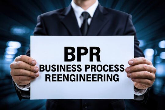 Corporate leader in suit holding bpr business process reengineering