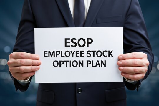 Professional displaying esop employee stock option plan sign