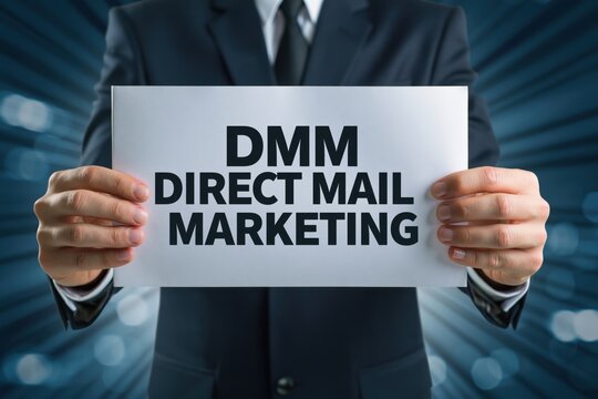 Businessman showing a paper sign with dmm direct mail marketing