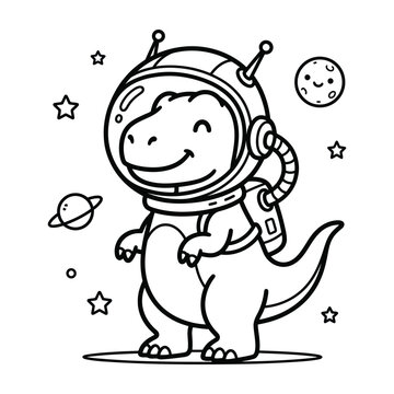 Cute cartoon t rex astronaut coloring page for kids with t rex dinosaur astronaut coloring illustration exploration fictional character