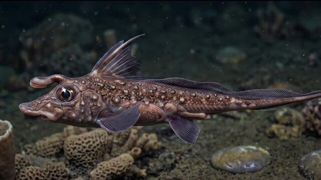 Prehistoric chimaera (Ischyodus) Jurassic fish, accurate representation, unique male cephalic appendage