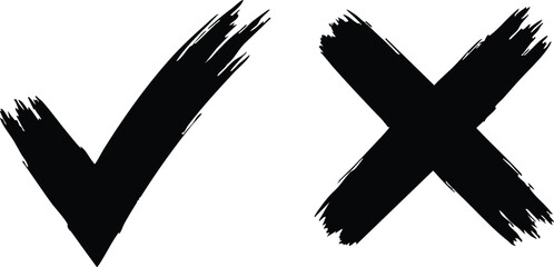Black check mark and cross symbols, brush stroke style © JANNATUL FERDOUSH