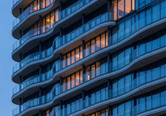 Obraz premium Modern luxury apartment building with balconies and large glass windows exterior