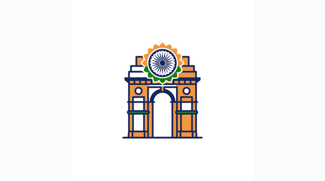 Minimalist India Gate Illustration with Ashoka Chakra Emblem