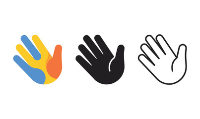 Obraz premium Three hand icons in different colors and styles Vector