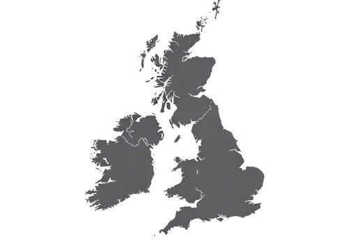 Detailed map of the united kingdom in grey color isolated on transparent background