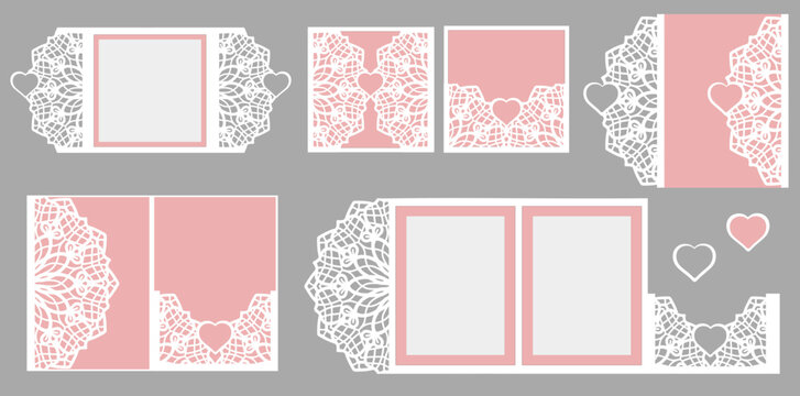 Decorative Laser Card Heart Cutout Template Design Set