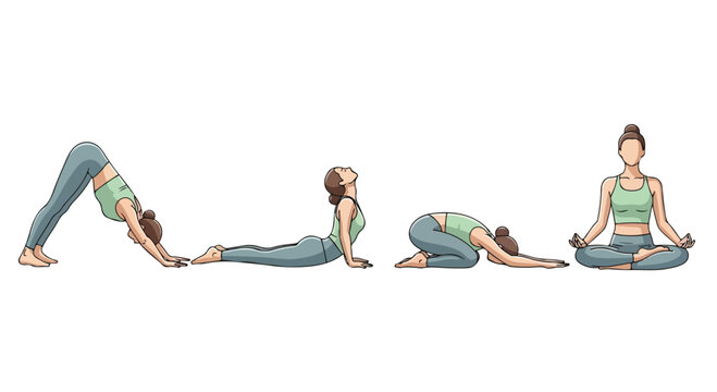 Illustration of a woman performing a series of yoga poses in a flow sequence
