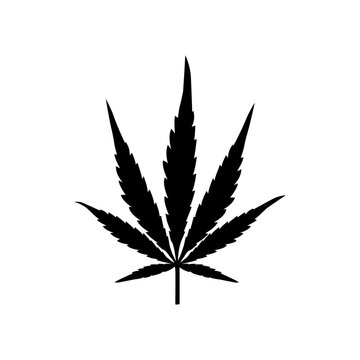A cannabis leaf vector silhouette on white background.
