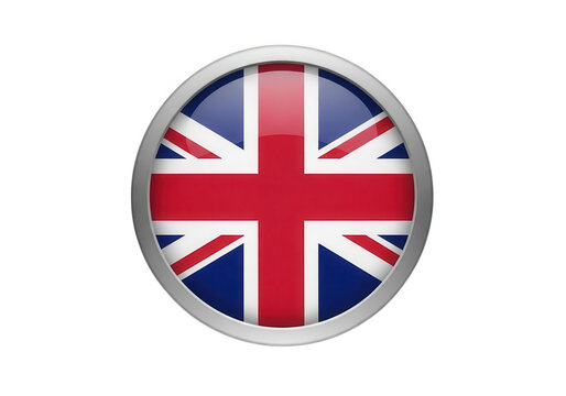 Round british flag icon with silver border isolated on transparent background
