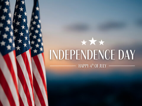 Independence day celebration with American flags and patriotic background.