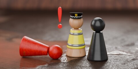 Obraz premium 3d figurine policeman with victim highlighted in red, two-tier policing, corruption, police force
