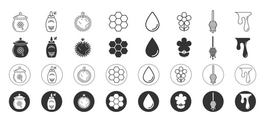 Honey Production and Beekeeping Icons Collection Outline and Glyph Style © Sahara