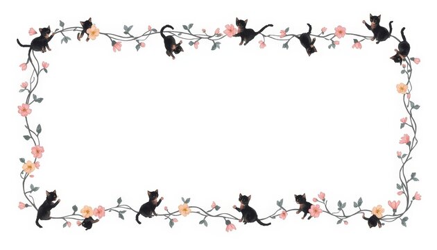 This is a picture of a frame with cats and flowers on it
