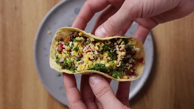 Showing Topped Taco Close Up Top View