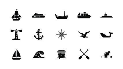 Nautical transportation and maritime objects vector icons for sea adventure. © Sourav Bairagi