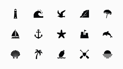 Obraz premium Set of nautical and beach icons for summer vacation and sea travel themes.