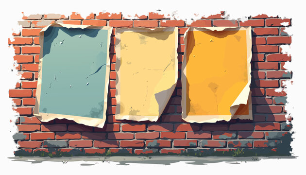 Weathered Urban Alley Wall Peeling Posters Graffiti Flat Vector Illustration