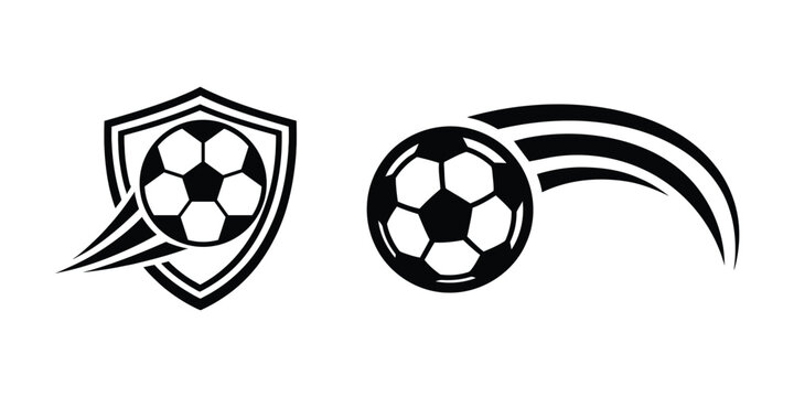 Soccer ball bounce motion line set. Hand drawn football movement. Soccer ball football icon with goal. Soccer ball flying with speed motion lines vector icon set.