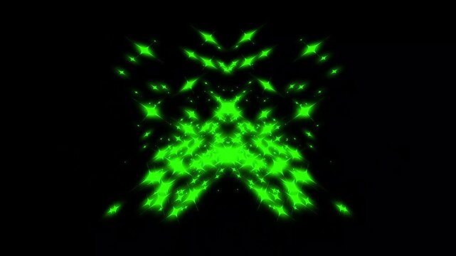 Abstract colorful sparkles animation, with glowing yellow and green parple and cyan neon stars on black background, magical glitter trail burst with powerful shining starburst display. 4k