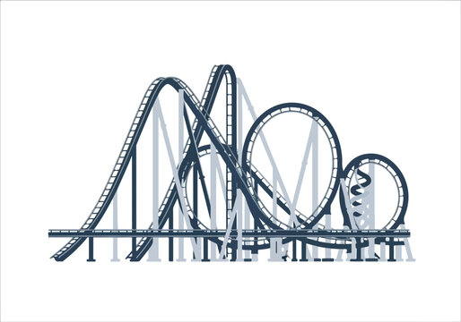 A thrilling roller coaster with steep drops and sharp turns on a white background