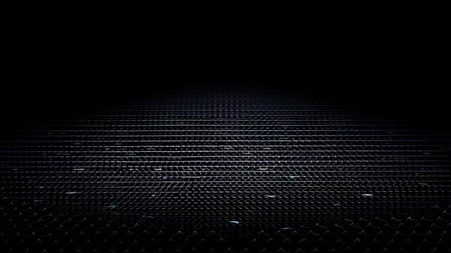 Abstract light particles dancing on dark patterned surface in motion