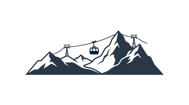 Minimalist Mountain Landscape with Cable Car Silhouette