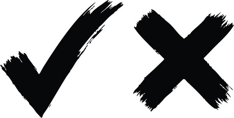 Black brush stroke checkmark and cross on white tick © MD. BELAL UDDIN