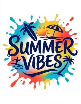 Summer Vibes Splash Lettering with Beach Elements