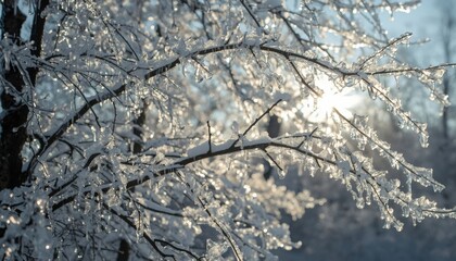 Obraz premium There is a bird perched on a branch of a tree covered in ice