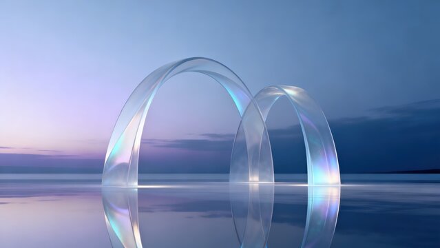 Glass arches over reflective water