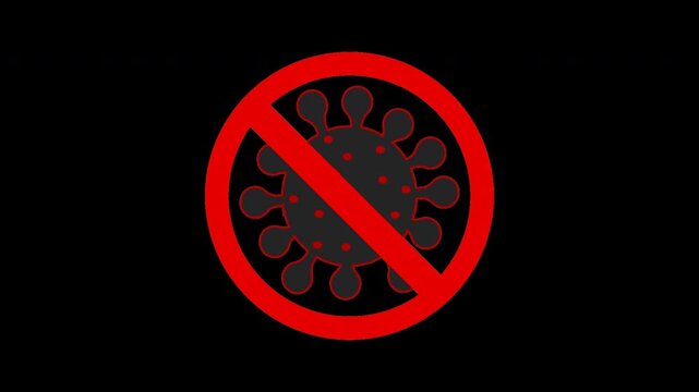 virus prohibition sign animation. transparent and greenscreen background. Caution warning symbol, alert, error sign, 4K motion animation