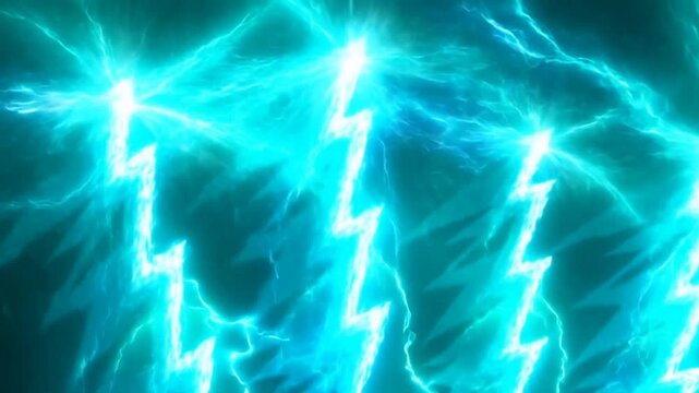 Zooming dolly shot of electric blue lightning bolts expanding and surging across dark abstract background with animated teal plasma shapes and forward tracking motion