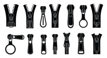Collection Of Black Zipper Silhouettes In Various Open And Closed Positions Silhouette © Ms sumu