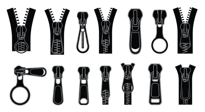 Collection Of Black Zipper Silhouettes In Various Open And Closed Positions Silhouette