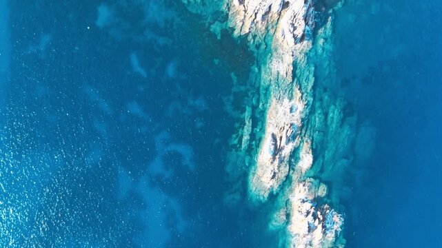 Aerial view of Elba Island. Cavoli Beach and Southern Coastline in summer season. Drone viewpoint. Slow motion