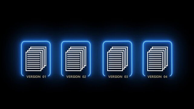 Document version control concept on the black background. Revision history and change tracking. Motion graphics of online document controlling.4k video animation.