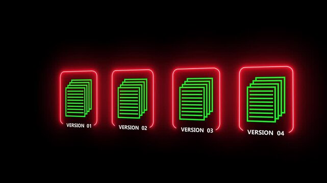 Document version control concept on the black background. Revision history and change tracking. Motion graphics of online document controlling.4k video animation.