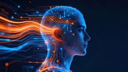 Obraz premium Human head with glowing circuit patterns