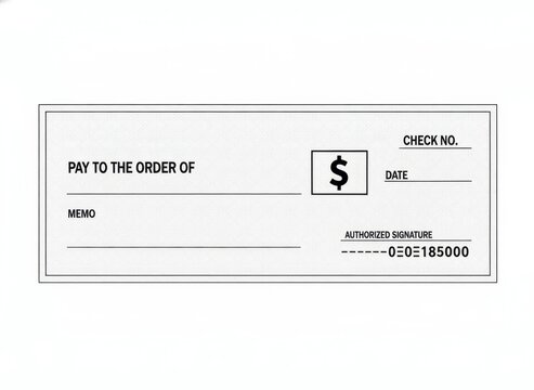 Blank Check Template for Financial Transactions with Designated Fields for Payee, Date, and Signature