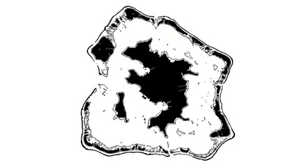 Detailed Tropical Atoll Island Outline Map with Lagoon on Isolated White Background © mangun