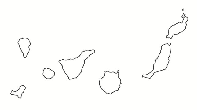 Canary Islands Outline Map on Isolated White Background