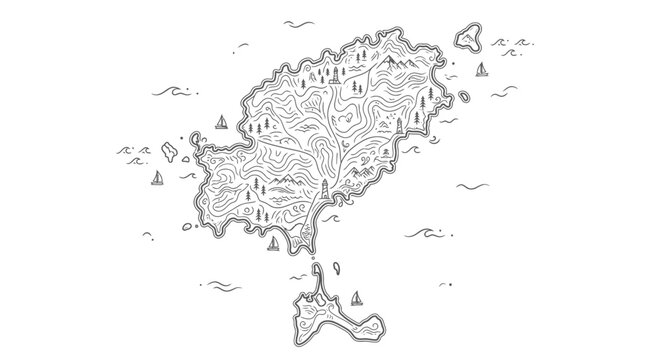 Ibiza Island Topographic Contour Map on Isolated White Background