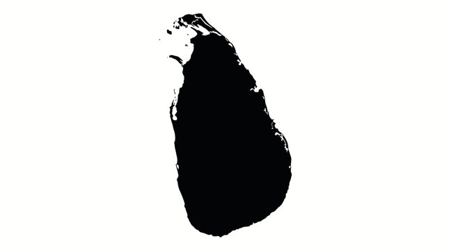 Sri Lanka Map Black Silhouette Outline on Isolated White Background