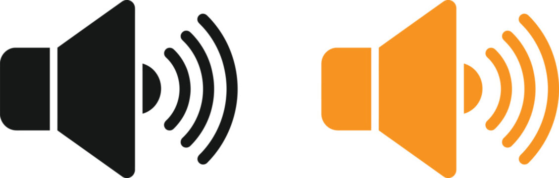 Black and orange speaker sound volume icons for media player interface design