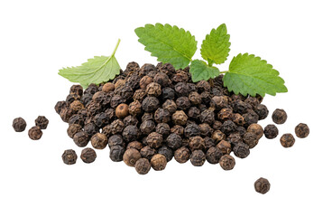 Heap of Peppercorns with Fresh Mint Leaves © Nadira