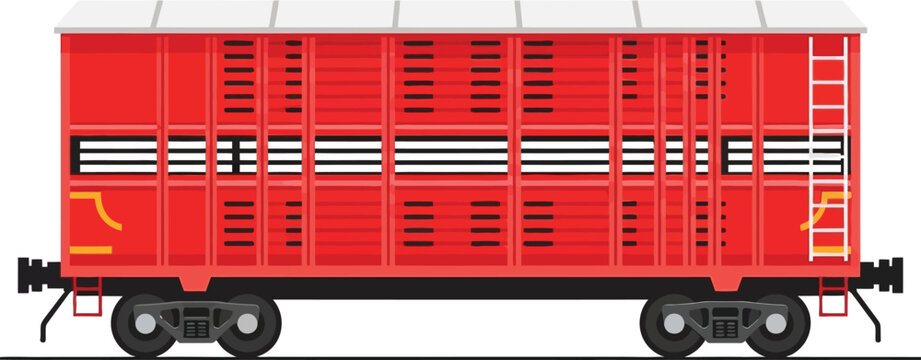 Red livestock train car illustration a classic freight wagon with slatted sides and a ladder perfect for transportation and logistics concepts